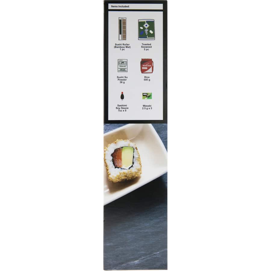 Dragon Foods Asian Sushi Starter Kit with rice, vinegar, nori, and recipes for easy homemade sushi-making.