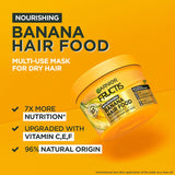 Garnier Fructis Banana Hair Food Mask, enriched with vitamins, for deep nourishment of dry, damaged hair in eco-friendly packaging.