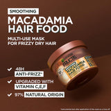 Garnier Fructis Macadamia Hair Food Mask in eco-friendly packaging nourishes frizzy hair with 97% natural ingredients.