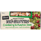 Olina's Gluten Free Crackers with cranberries and pumpkin seeds, light, crispy, perfect for snacks and entertaining.