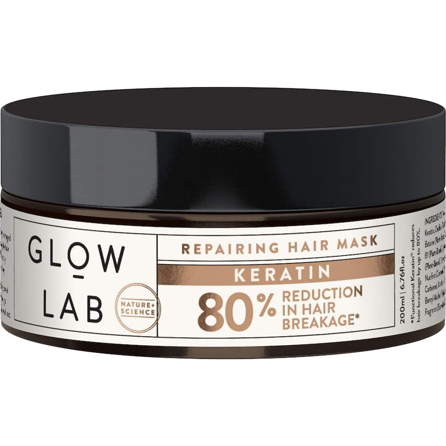 Glow Lab Hair Treatment Mask revitalizes dry hair with nourishing keratin, oils, and butters for strength, shine, and protection.