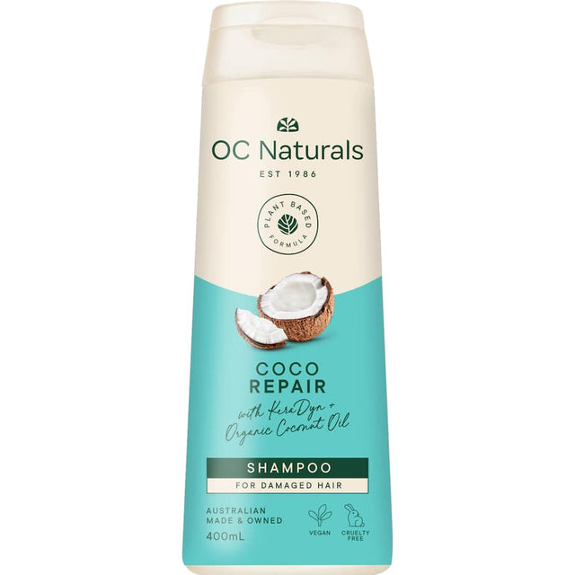 Organic Care Shampoo Coco Repair bottle, enriched with coconut oil, for rejuvenating and nurturing damaged hair sustainably.