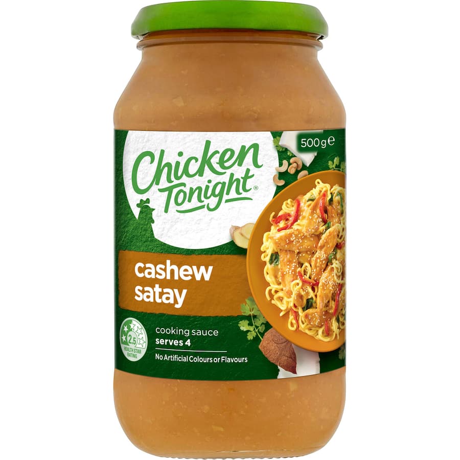 Creamy Chicken Tonight Cashew Satay sauce, blending cashews, garlic, and spices for a flavorful Asian-inspired dish.