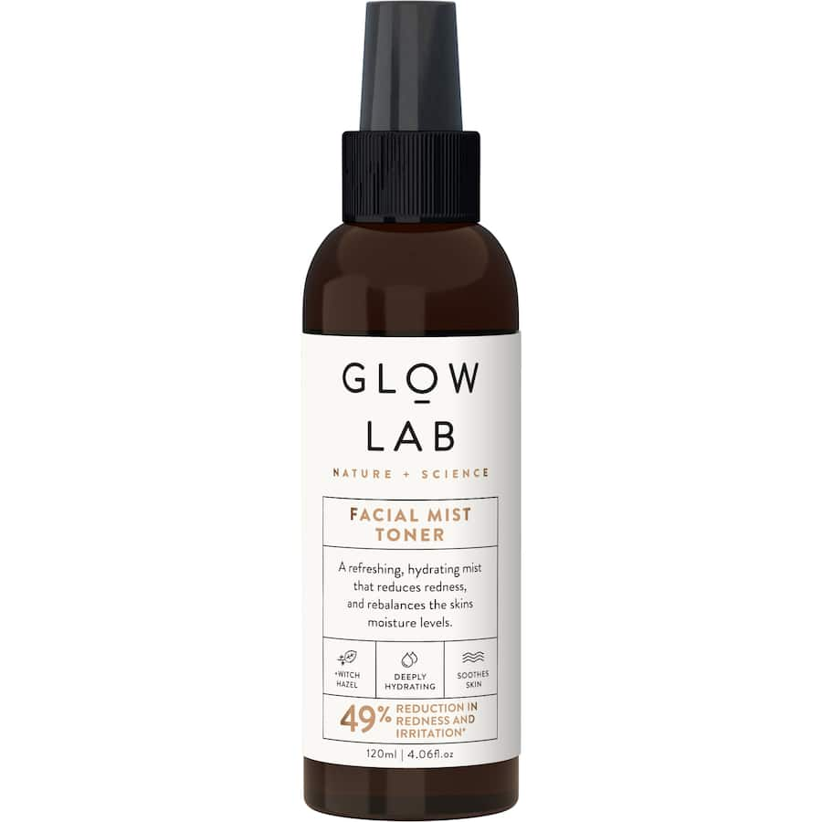 Bright and refreshing Glow Lab Toner spray, infused with natural botanicals to soothe skin and reduce redness.