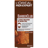 L'Oreal Men Expert Barber Club Beard Oil, perfect for long beards, tames hair, nourishes skin, and soothes itchiness.