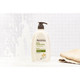 Aveeno Body Wash Daily Moisturising with prebiotic oat formula, hydrates and nourishes sensitive skin in eco-friendly packaging.