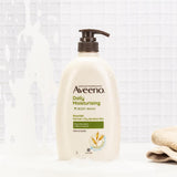 Aveeno Body Wash Daily Moisturising: gentle, soap-free formula with prebiotic oats for soft, hydrated skin. Eco-friendly packaging.
