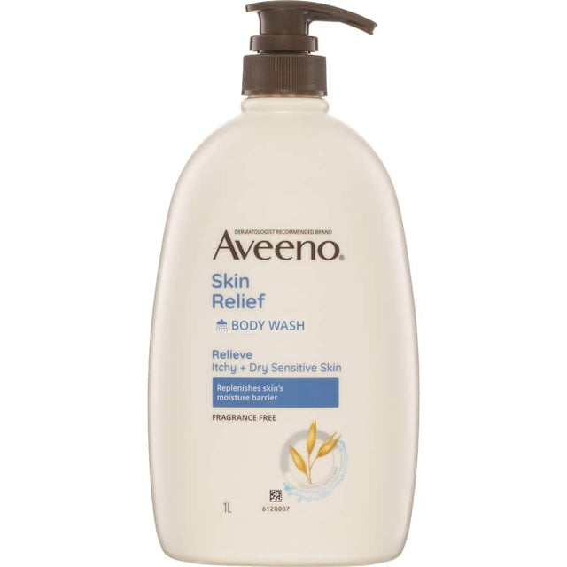 Aveeno Body Wash Skin Relief: Fragrance-free cleanser for itchy, dry skin with prebiotic oat complex for lasting hydration.