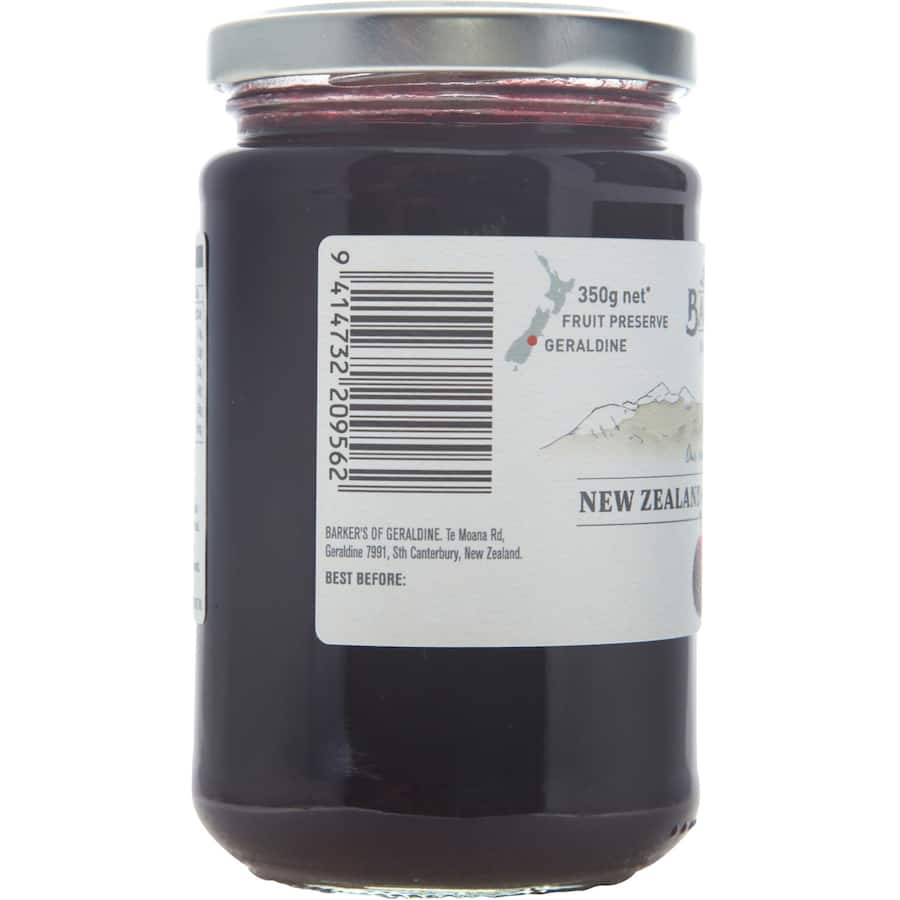 A jar of Barkers Plum Jam Black Doris showcasing its rich color and natural ingredients, perfect for breakfast or desserts.