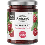 Barker's Spreadable Fruit Raspberry with no refined sugar, perfect for toast, desserts, and pastries, offering guilt-free sweetness.