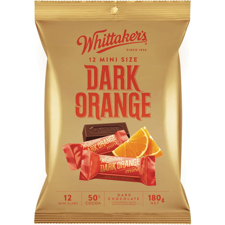 Whittaker's 180g Dark Orange Mini Slabs - rich 50% cocoa chocolate with zesty orange, perfect for sharing or indulgence.