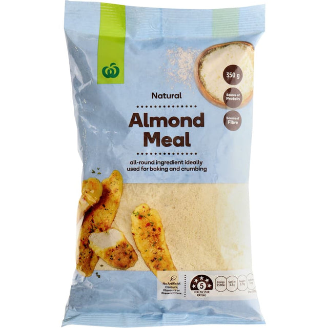 Woolworths Almond Ground Meal in a bag, perfect for gluten-free baking and healthy cooking. Nutty flavor and rich in protein.