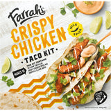 Farrahs Mexican Crispy Chicken Taco Kit featuring crispy taco shells, aromatic seasoning, and fresh salsa for authentic flavor.