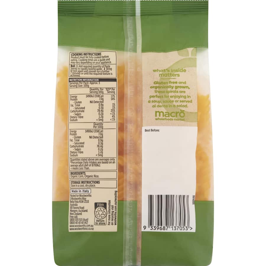 Macro Organic Pasta Spirals Gluten Free