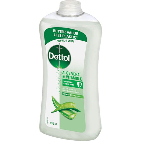 Dettol Antibacterial Hand Wash with Aloe Vera and Vitamin E: kills 99.9% of germs while moisturizing and softening skin.