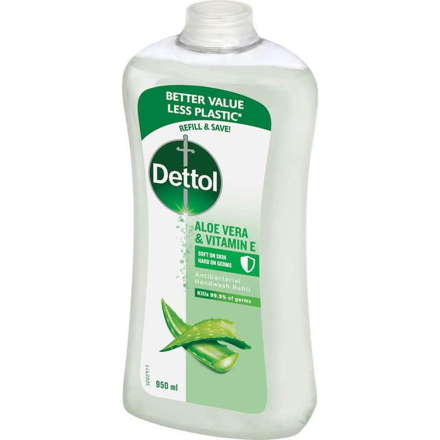 Dettol Antibacterial Hand Wash with Aloe Vera and Vitamin E: kills 99.9% of germs while moisturizing and softening skin.