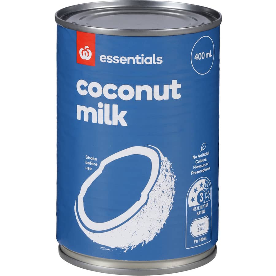 Creamy Essentials Coconut Milk, a plant-based alternative perfect for smoothies, soups, and curries, gluten-free and vegan-friendly.