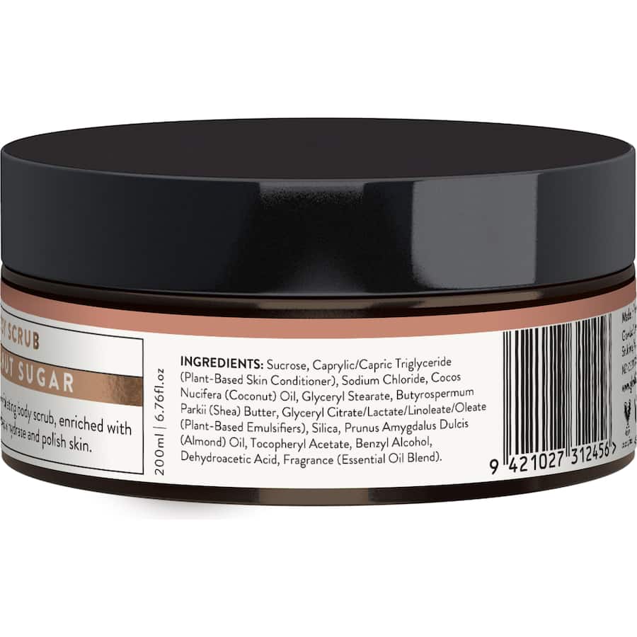 Glow Lab Body Scrub Coconut: Luxurious exfoliating scrub with Shea Butter and Coconut Oil for smooth, hydrated skin.