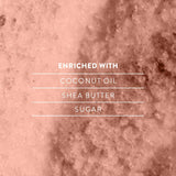 Luxurious Glow Lab Body Scrub Coconut with Shea Butter and Sugar, perfect for exfoliating and hydrating skin for a silky finish.