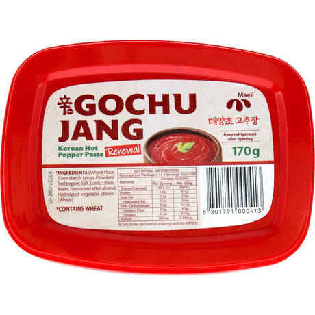 Authentic Korean Gochujang hot pepper paste, thick and rich, perfect for adding spicy, sweet flavor to dishes like kimchi and bibimbap.