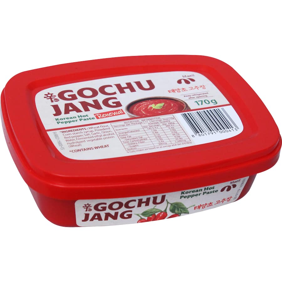 Authentic Korean Gochujang red pepper paste, rich and thick, perfect for adding spicy-sweet flavor to various dishes.