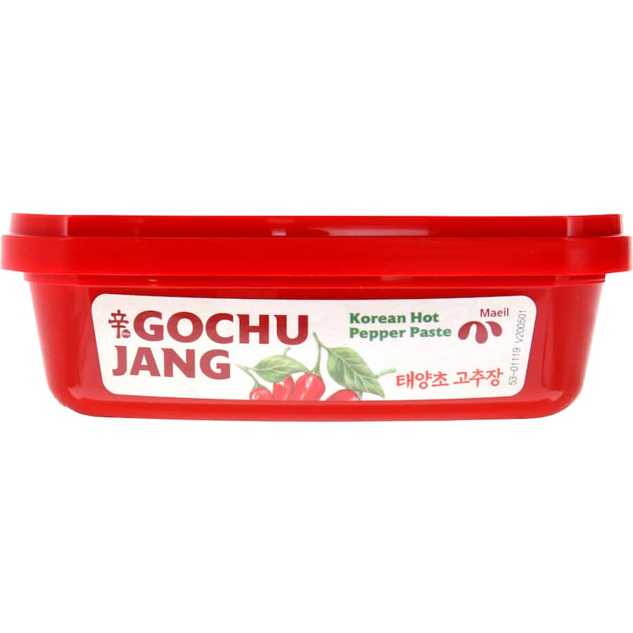 Thick and rich Korean Gochujang hot pepper paste, perfect for adding spicy, sweet flavor to various dishes like kimchi and wings.