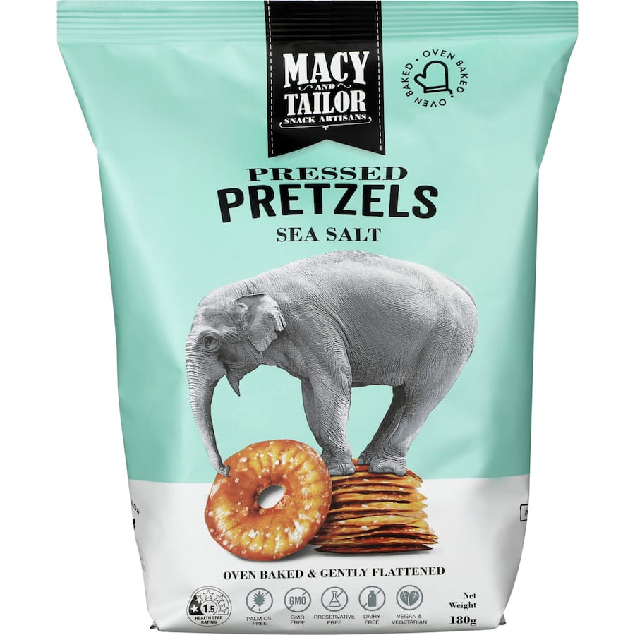 Crispy Macy & Tailor Sea Salt Pretzels, perfect for snacking or pairing with dips and cheeses.