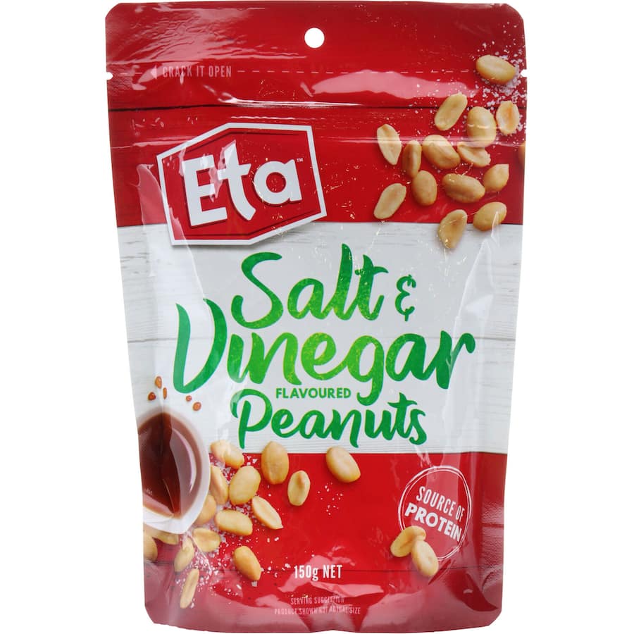 Crunchy Eta Peanuts Salt & Vinegar, featuring bold tangy flavor, perfect for healthy snacking and sharing at any occasion.