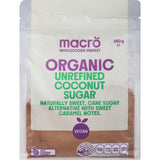 Organic coconut sugar in a bag, showcasing its unrefined texture and natural caramel color, perfect for healthy sweetening.