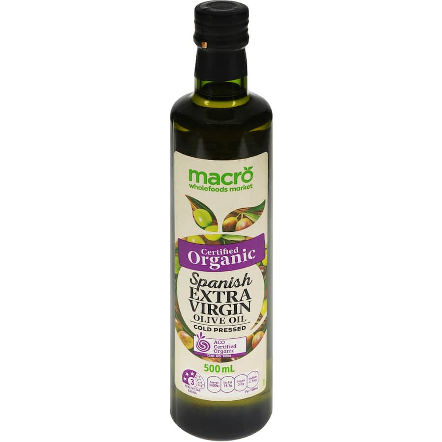 Macro Organic Olive Oil Spanish Extra Virgin, a premium blend of fruity and aromatic flavors from 100% organic olives.