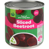 Woolworths Beetroot Sliced 450g can, flavorful and vibrant, perfect for salads, sandwiches, and nutritious side dishes.