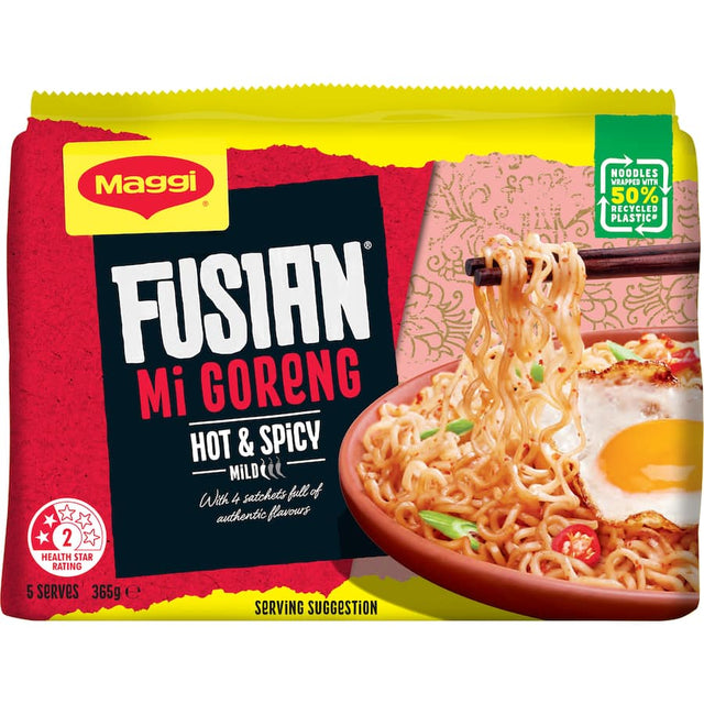 Maggi Fusian Hot & Spicy Instant Noodles multi-pack featuring authentic spices and customizable seasoning for a flavorful meal.