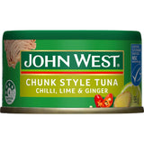 John West Tuna Chunks in Chilli, Lime & Ginger, featuring a rich texture and vibrant flavors, perfect for salads and wraps.