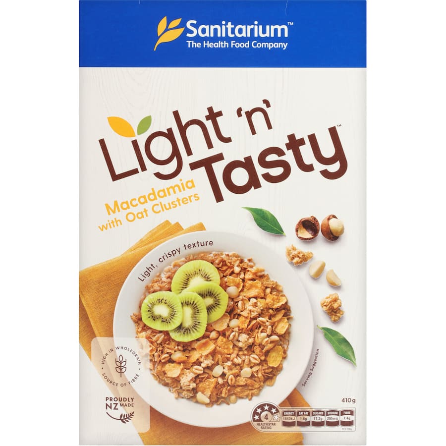 Delicious Light N Tasty Cereal with macadamia nuts, high in whole grains and fiber for a nutritious breakfast.