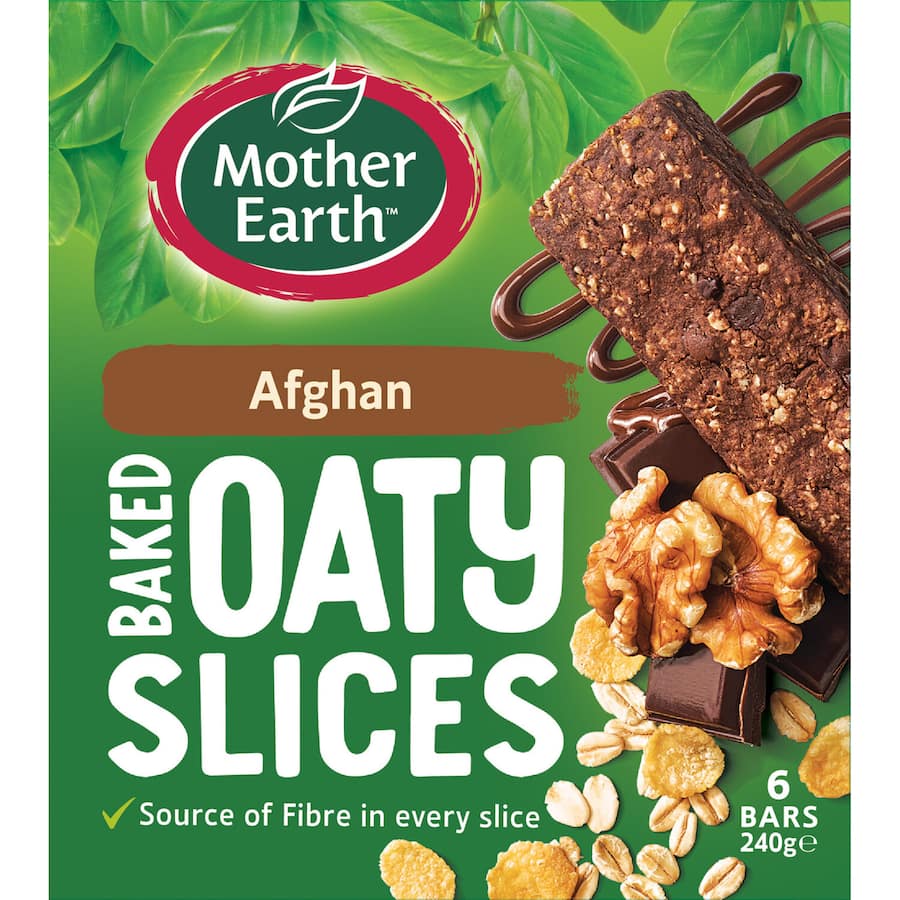 Delicious Mother Earth Oaty Slices: oat bars with oats, cornflakes, walnuts, and dark chocolate for a nutritious snack.