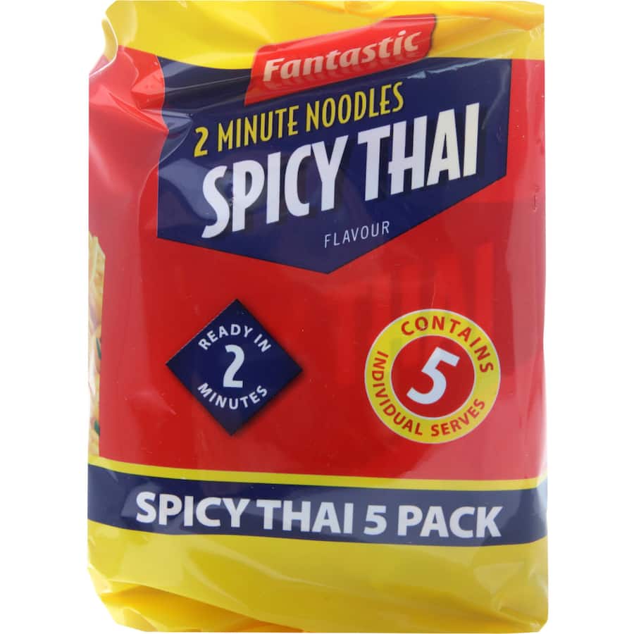 Delicious Fantastic 2 Minute Instant Noodles Spicy Thai Multi Pack, quick meal solution ready in 2 minutes, perfect for any occasion.