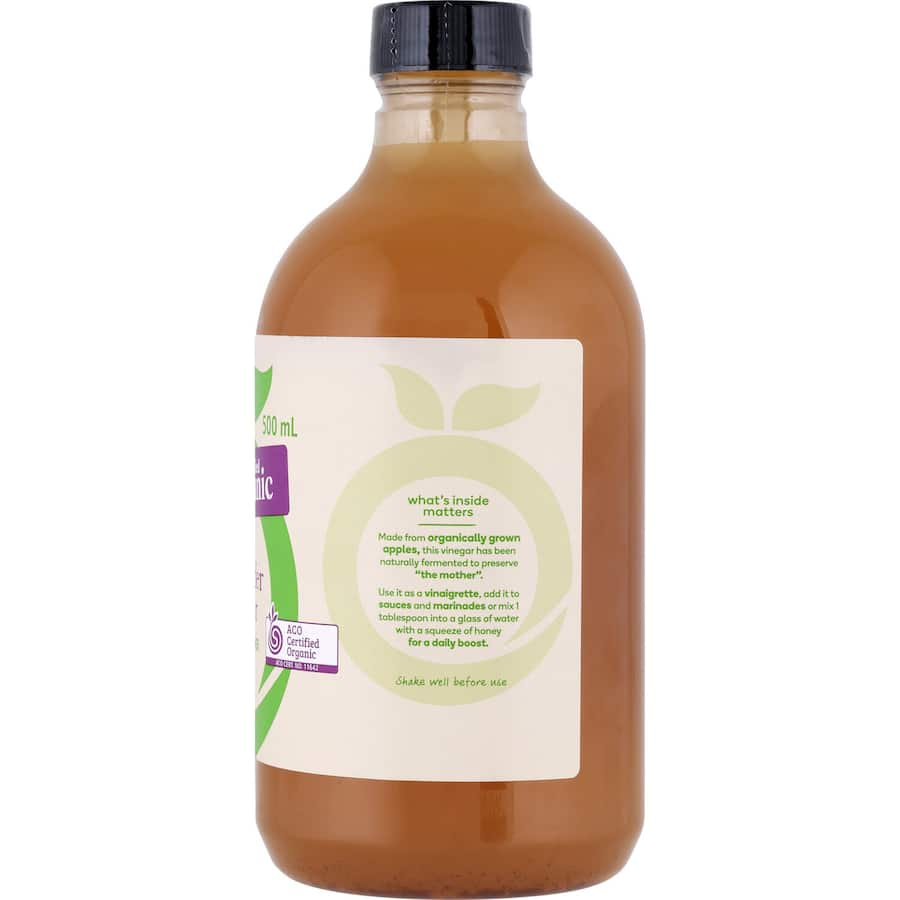 Macro Organic Cider Vinegar Apple made from organic apples, unfiltered, packed with probiotics for health and wellness.