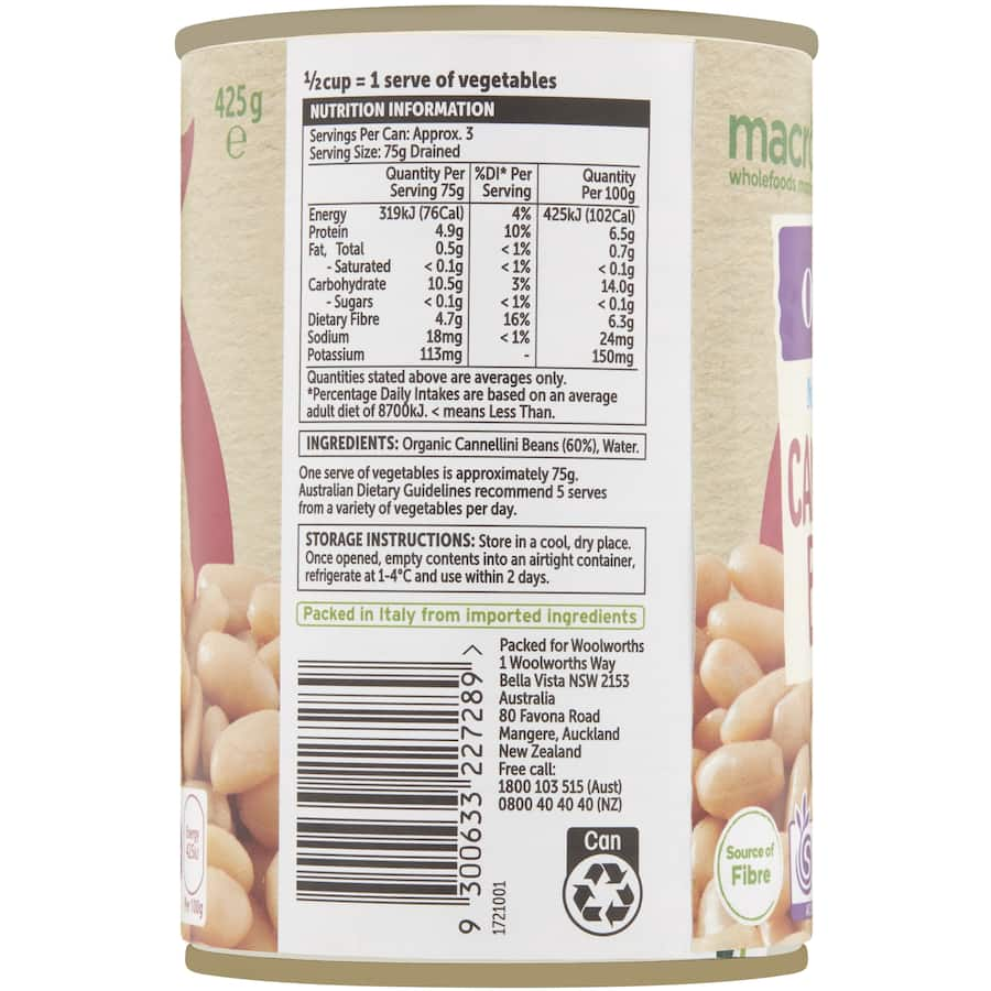 Macro Organic Cannellini Beans with no added salt, offering premium quality, fiber-rich nutrition for healthy meals.