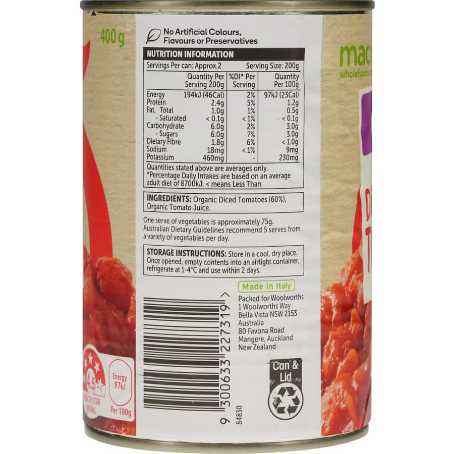 Diced tomatoes with authentic Italian flavor, organic, and no added salt for healthier cooking.