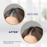 "Clairol Root Touch Up Spray in Light Brown: quick grey coverage with a natural look, ammonia-free and water-resistant."