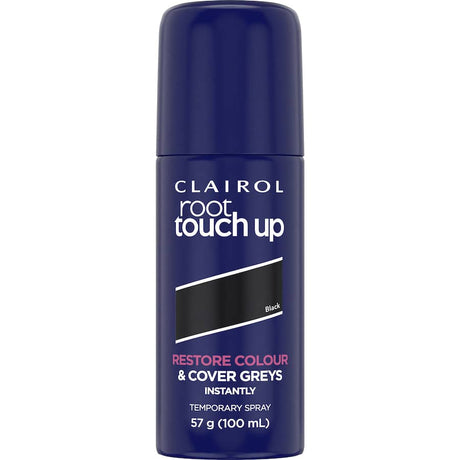 Clairol Root Touch Up in Black: quick, water-resistant hair color for seamless blending and natural coverage of gray roots.