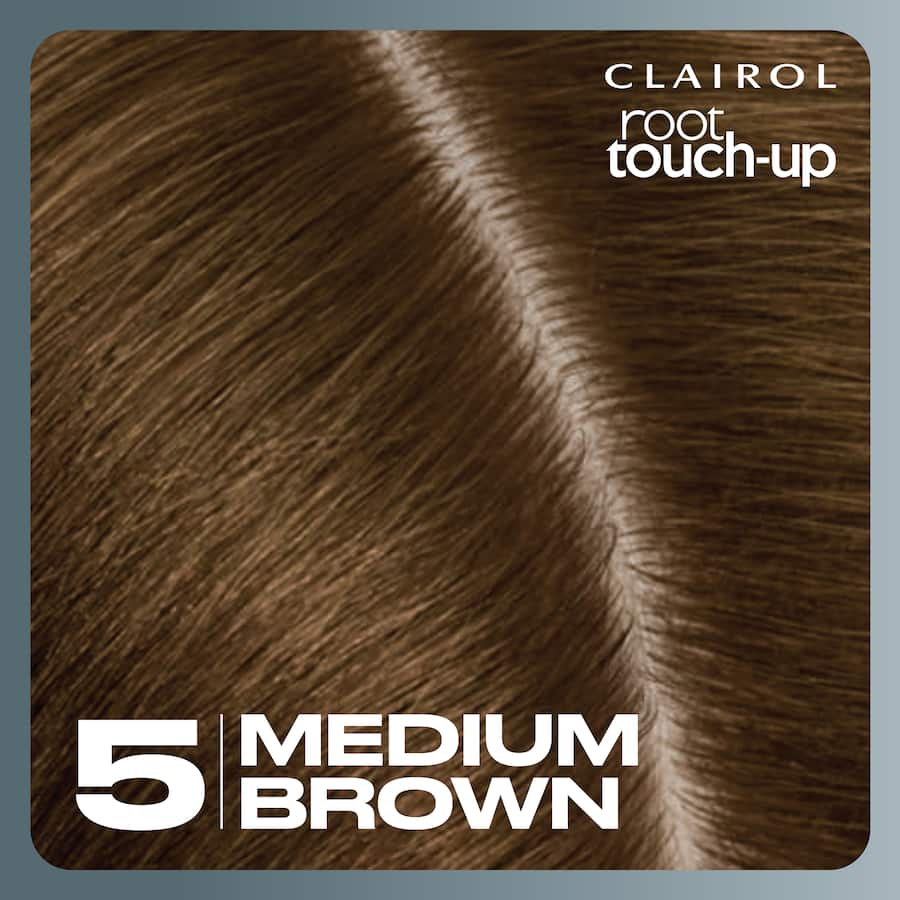 Clairol Root Touch Up Spray in Medium Brown instantly covers gray roots with a fast-drying, natural finish and broad coverage.