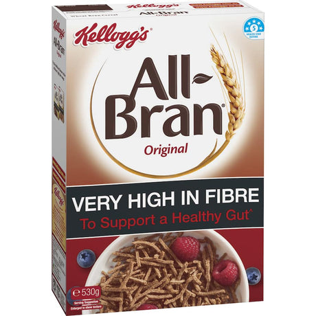 Bowl of Kellogg's All Bran Cereal Original, a high-fiber breakfast choice promoting digestive health and regularity.