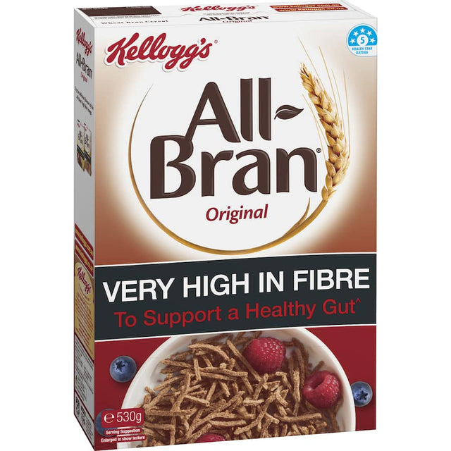 Bowl of Kellogg's All Bran Cereal Original, a high-fiber breakfast choice promoting digestive health and regularity.