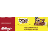 Bowl of Kellogg's Coco Pops, chocolatey rice puffs turning milk delicious, enriched with vitamins for a nutritious breakfast.