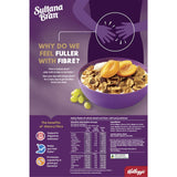 Kellogg's Sultana Bran cereal, featuring crispy flakes and juicy sultanas, offers a delicious, fiber-rich breakfast option.