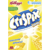 A bowl of Kellogg's Crispix Cereal Honey featuring crispy, golden pillows of corn with a sweet honey flavor.