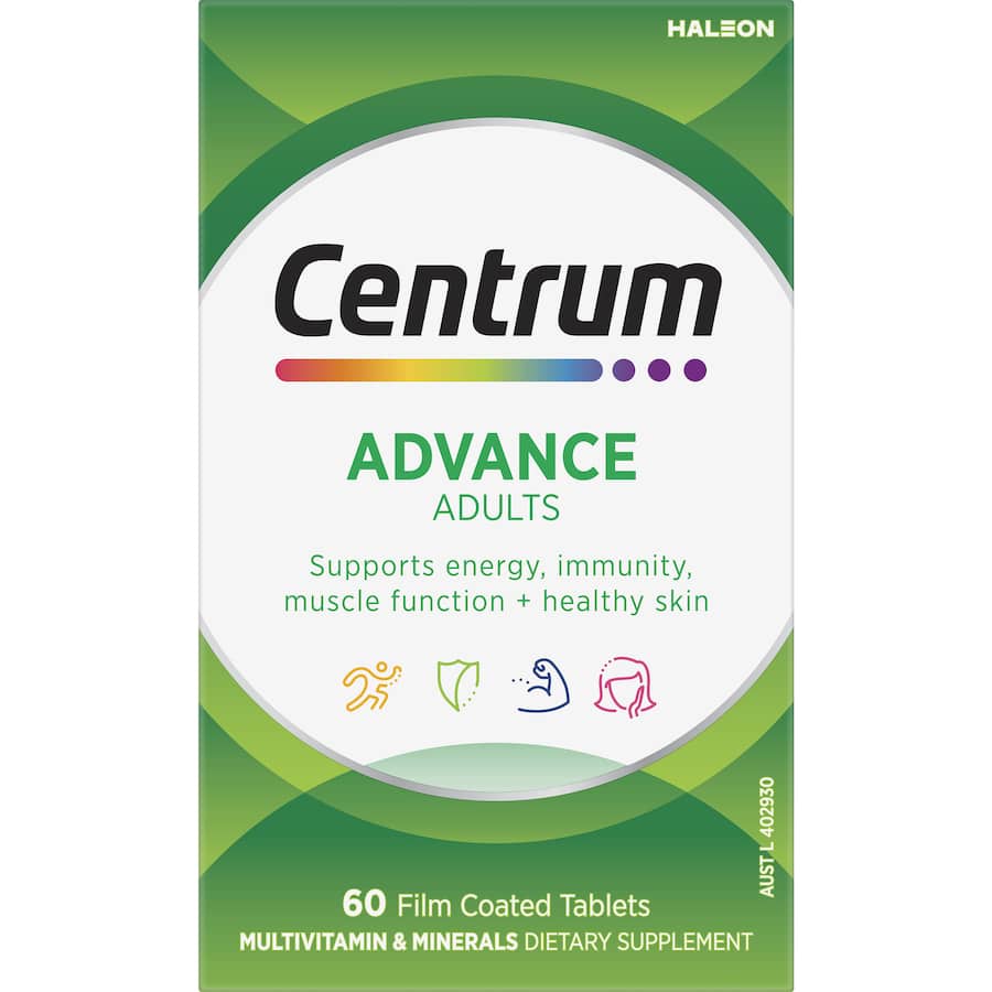 Daily multivitamin supplement featuring essential vitamins and minerals for optimal health, energy, immune support, and skin care.