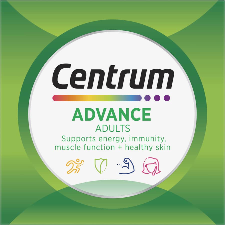 Centrum Advance 50+ multivitamins for adults 50+, boosting energy, immunity, eye and heart health with essential nutrients.