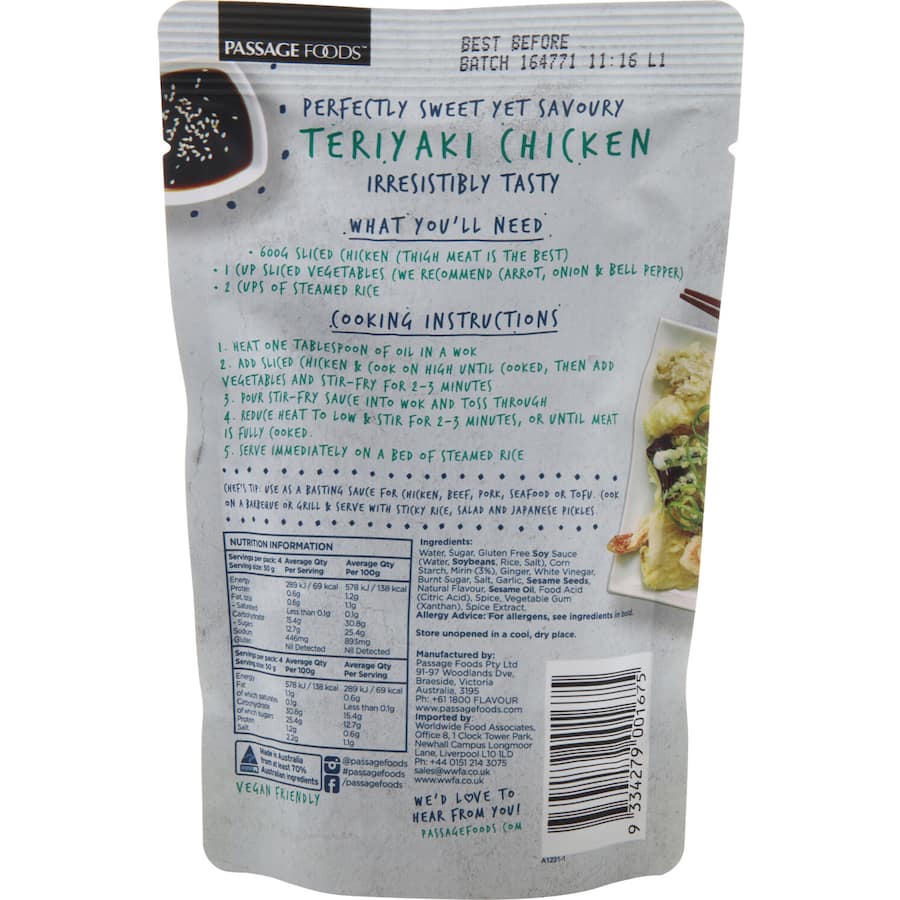 Passage To Asia Japanese Teriyaki Chicken Stirfry Sauce in a glossy bottle, perfect for stir-frying and grilling with authentic flavor.